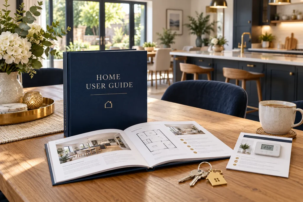 Illustration of a Home User Guide handover pack in a completed home